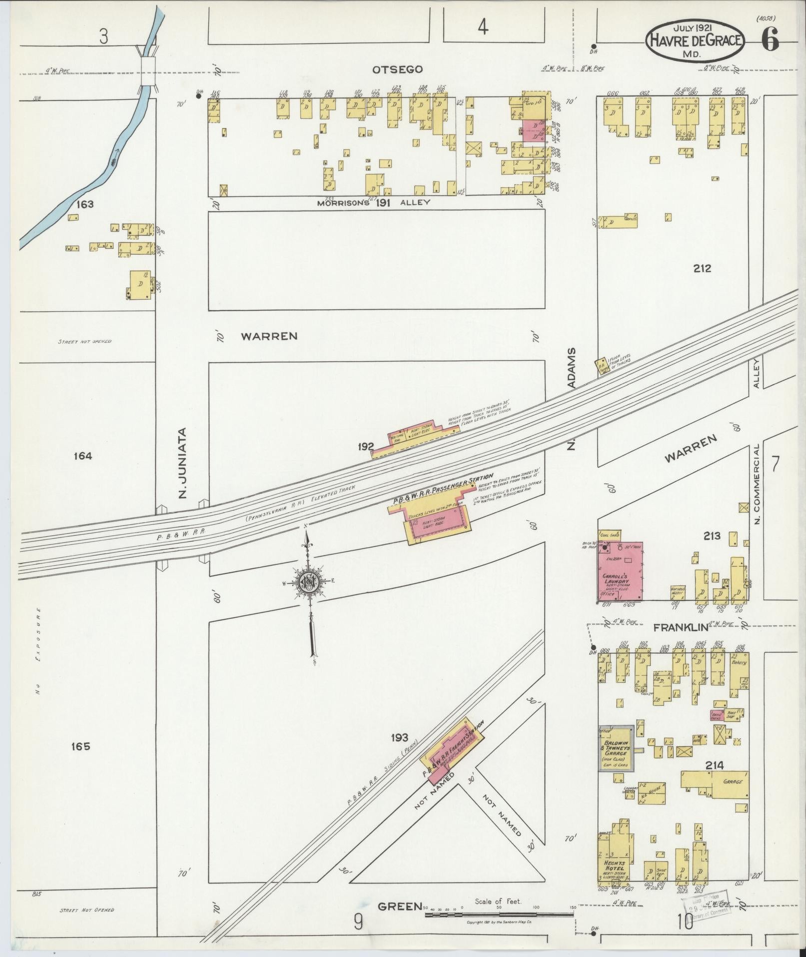Harford, Maryland - 1921 - Sanborn Fire Insurance Map, Sheet #0006 - Historic Sanborn Fire Insurance Map Print, Harford Maryland 1921 0006 vintage old map wall art