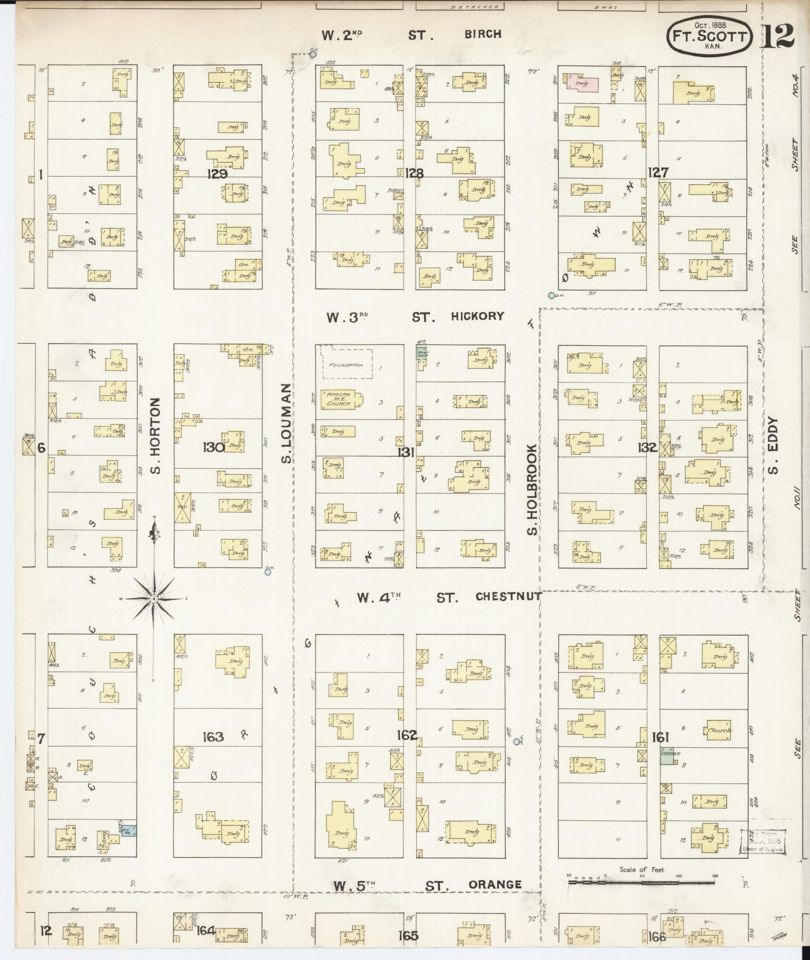 Sanborn Fire Insurance Map from Fort Scott, Bourbon County, Kansas (1888), Sheet #0012 - Historic Sanborn Fire Insurance Map Print, vintage old map wall art, antique decor, genealogy gift, Kansas Kansas map