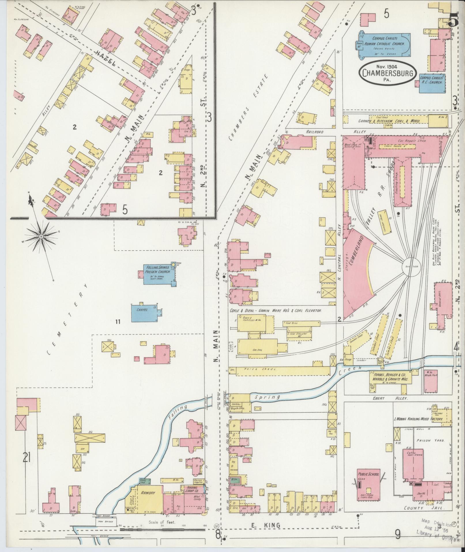 Sanborn Fire Insurance Map from Chambersburg, Franklin County, Pennsylvania (1904), Sheet #0005 - Historic Sanborn Fire Insurance Map Print, vintage old map wall art, antique decor, genealogy gift, Pennsylvania Pennsylvania map