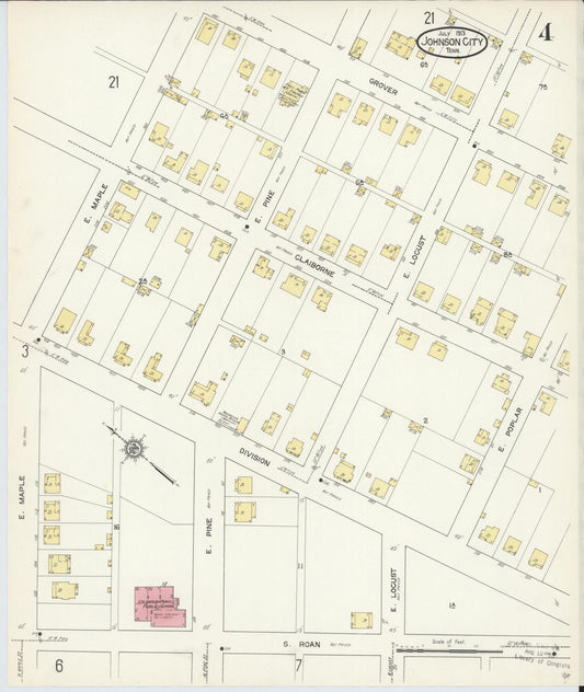 Sanborn Fire Insurance Map from Johnson City, Washington County, Tennessee (1913), Sheet #0004 - Historic Sanborn Fire Insurance Map Print, vintage old map wall art, antique decor, genealogy gift, Tennessee Tennessee map