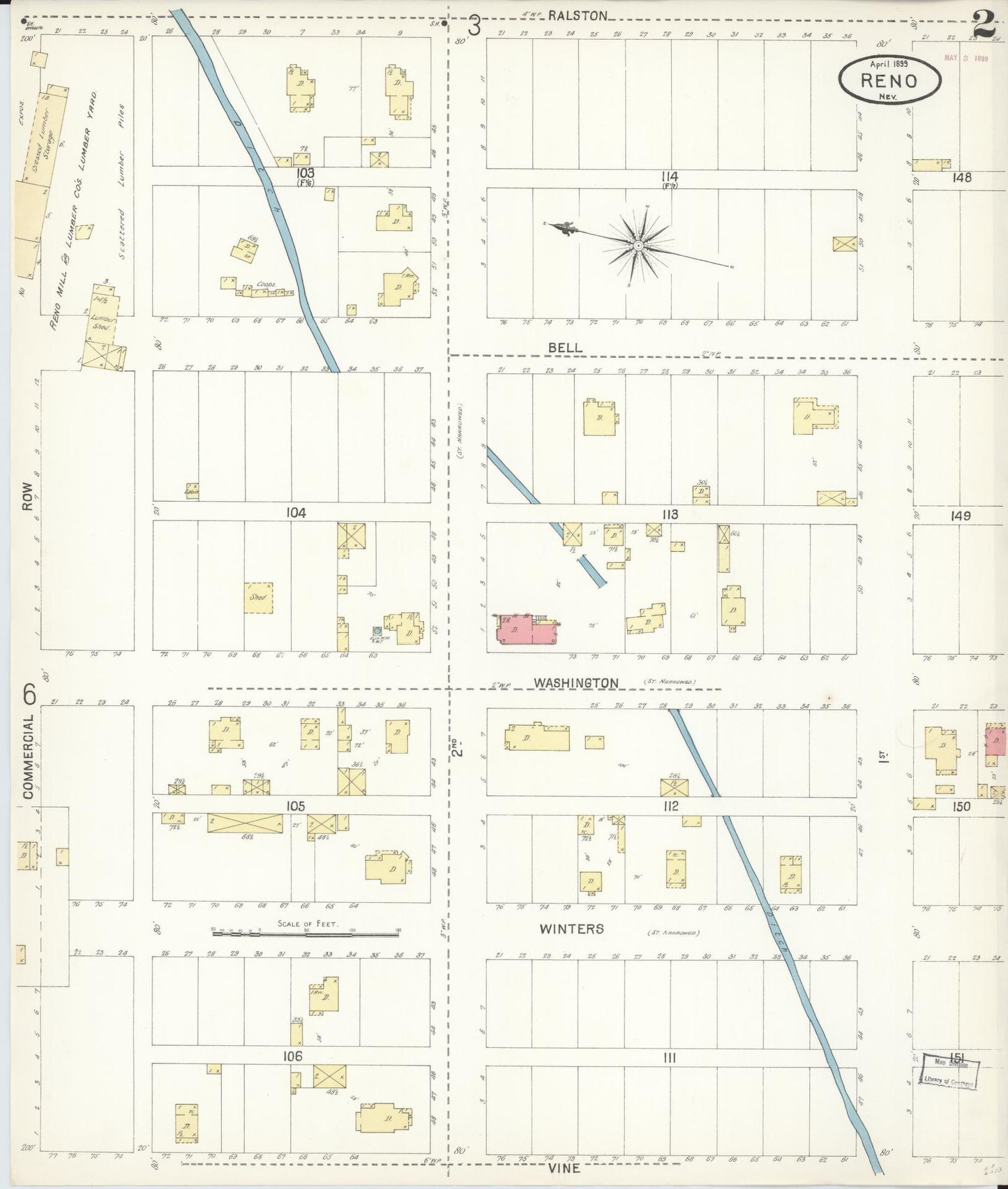 Sanborn Fire Insurance Map from Reno, Washoe County, Nevada (1899), Sheet #0002 - Historic Sanborn Fire Insurance Map Print, vintage old map wall art, antique decor, genealogy gift, Nevada Nevada map