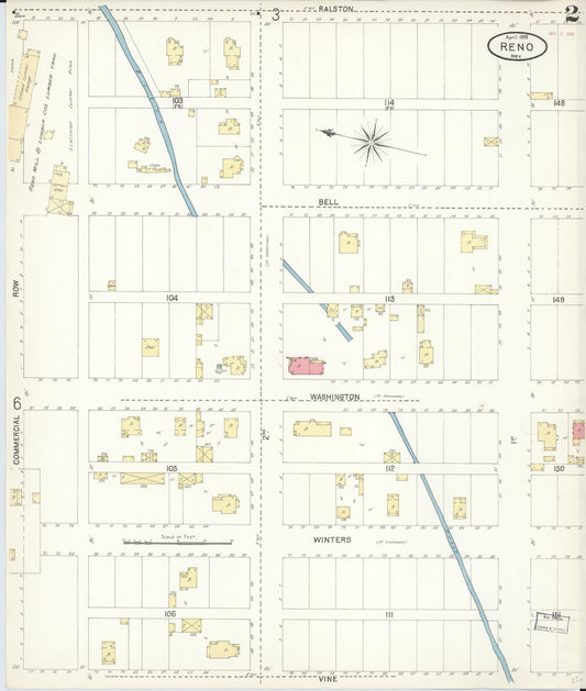 Sanborn Fire Insurance Map from Reno, Washoe County, Nevada (1899), Sheet #0002 - Historic Sanborn Fire Insurance Map Print, vintage old map wall art, antique decor, genealogy gift, Nevada Nevada map