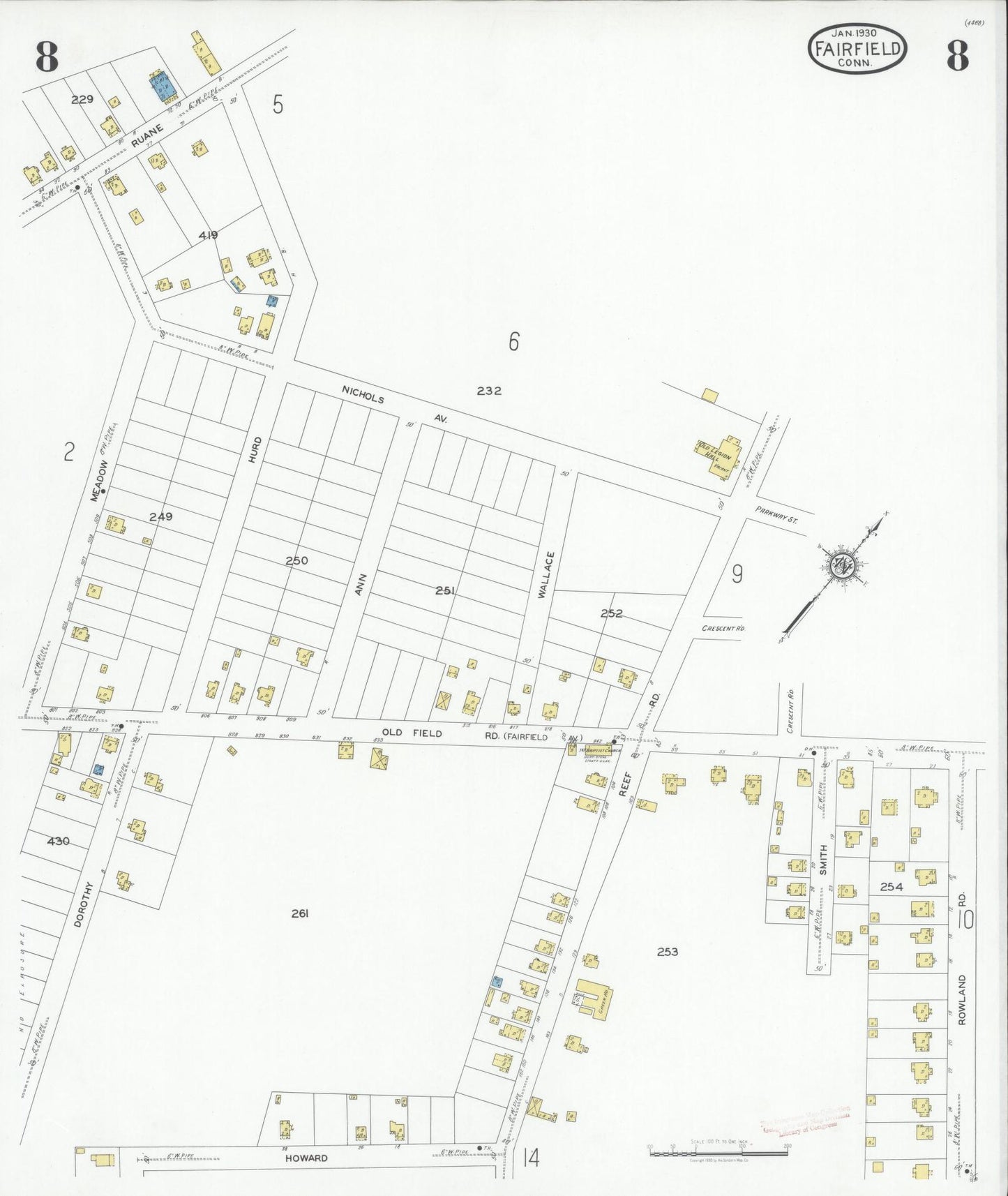 Sanborn Fire Insurance Map from Fairfield, Fairfield County, Connecticut (1930), Sheet #0008 - Complete Map Set gallery image, historic Sanborn map, vintage wall art, Connecticut Connecticut