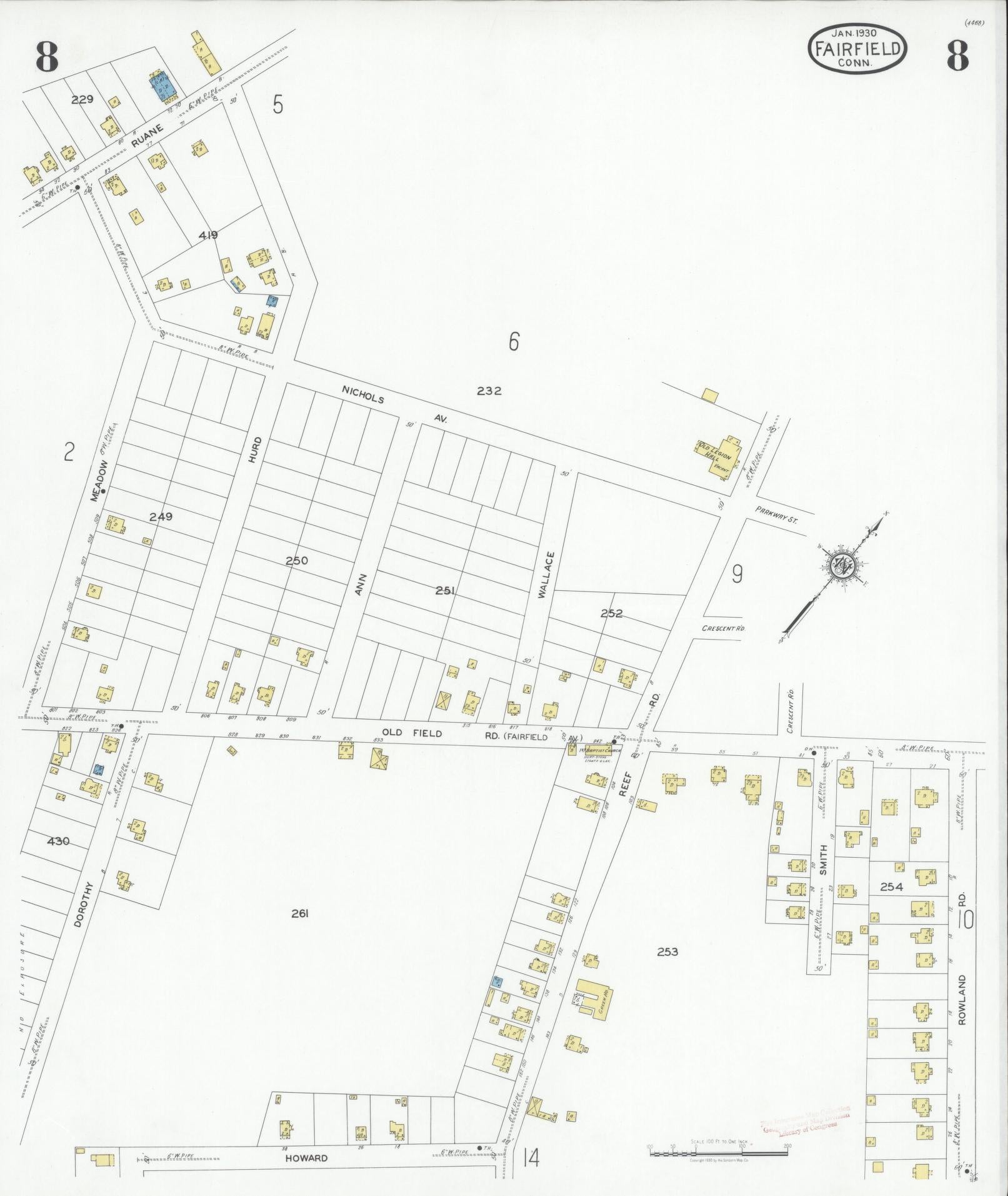 Sanborn Fire Insurance Map from Fairfield, Fairfield County, Connecticut (1930), Sheet #0008 - Complete Map Set gallery image, historic Sanborn map, vintage wall art, Connecticut Connecticut