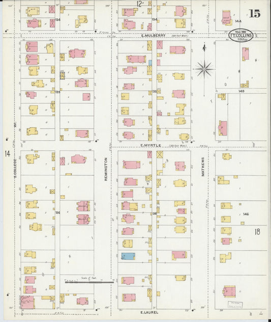 Sanborn Fire Insurance Map from Fort Collins, Larimer County, Colorado (1906), Sheet #0015 - Historic Sanborn Fire Insurance Map Print, vintage old map wall art, antique decor, genealogy gift, Colorado Colorado map