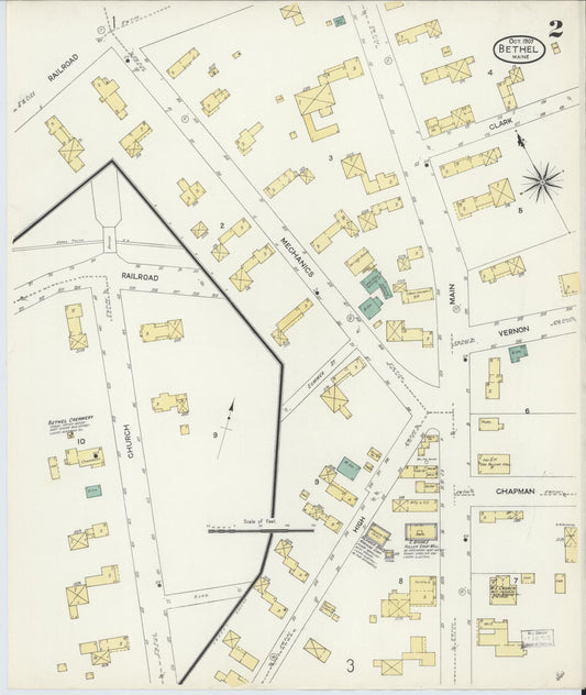 Sanborn Fire Insurance Map from Bethel, Oxford County, Maine (1907), Sheet #0002 - Historic Sanborn Fire Insurance Map Print, vintage old map wall art, antique decor, genealogy gift, Maine Maine map
