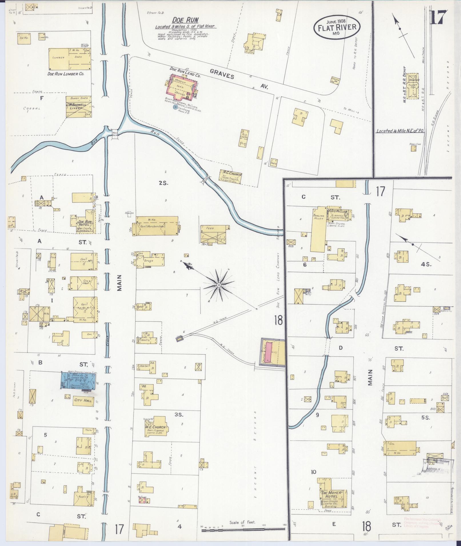 Sanborn Fire Insurance Map from Flat River, Saint Francois County, Missouri (1908), Sheet #0017 - Historic Sanborn Fire Insurance Map Print, vintage old map wall art, antique decor, genealogy gift, Missouri Missouri map