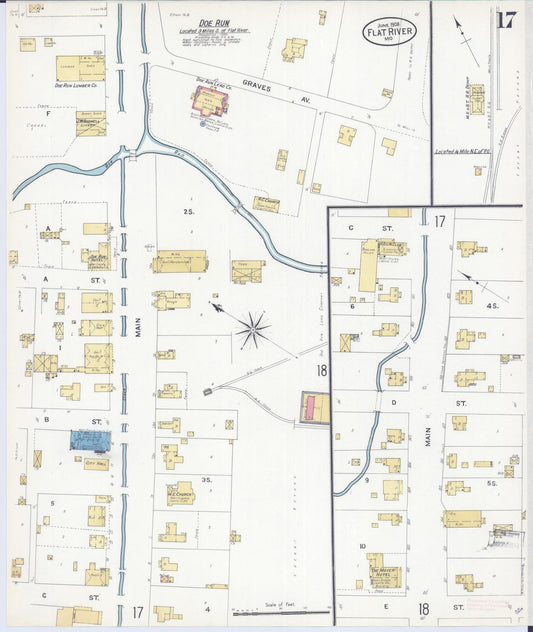 Sanborn Fire Insurance Map from Flat River, Saint Francois County, Missouri (1908), Sheet #0017 - Historic Sanborn Fire Insurance Map Print, vintage old map wall art, antique decor, genealogy gift, Missouri Missouri map