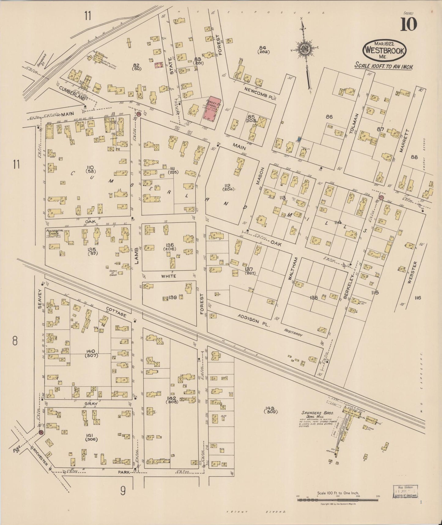 Sanborn Fire Insurance Map from Westbrook, Cumberland County, Maine (1922), Sheet #0010 - Complete Map Set gallery image, historic Sanborn map, vintage wall art, Maine Maine