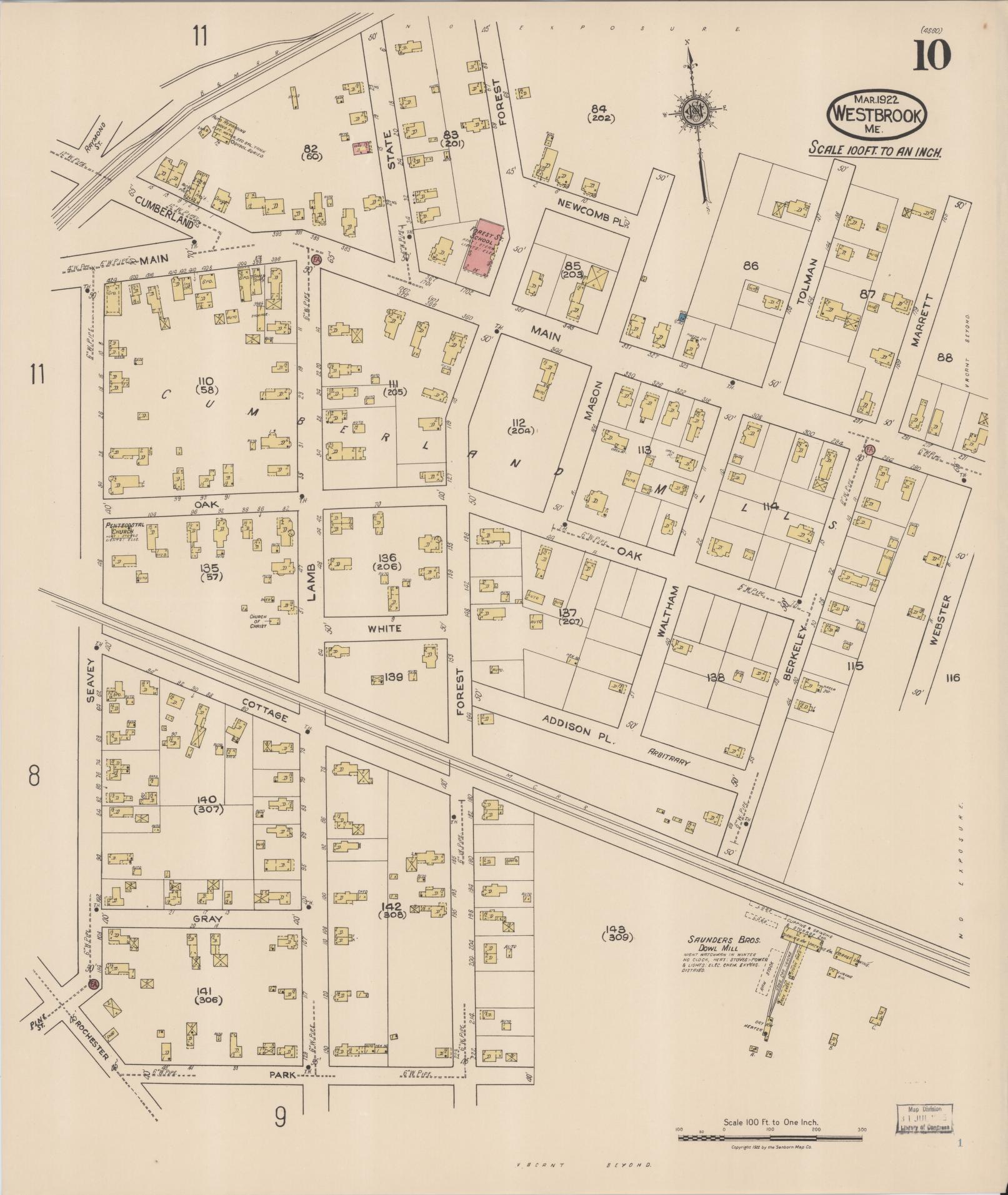 Sanborn Fire Insurance Map from Westbrook, Cumberland County, Maine (1922), Sheet #0010 - Complete Map Set gallery image, historic Sanborn map, vintage wall art, Maine Maine