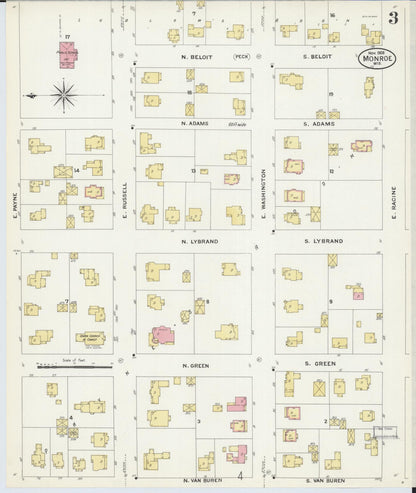 Sanborn Fire Insurance Map from Monroe, Green County, Wisconsin (1908), Sheet #0003 - Complete Map Set gallery image, historic Sanborn map, vintage wall art, Wisconsin Wisconsin