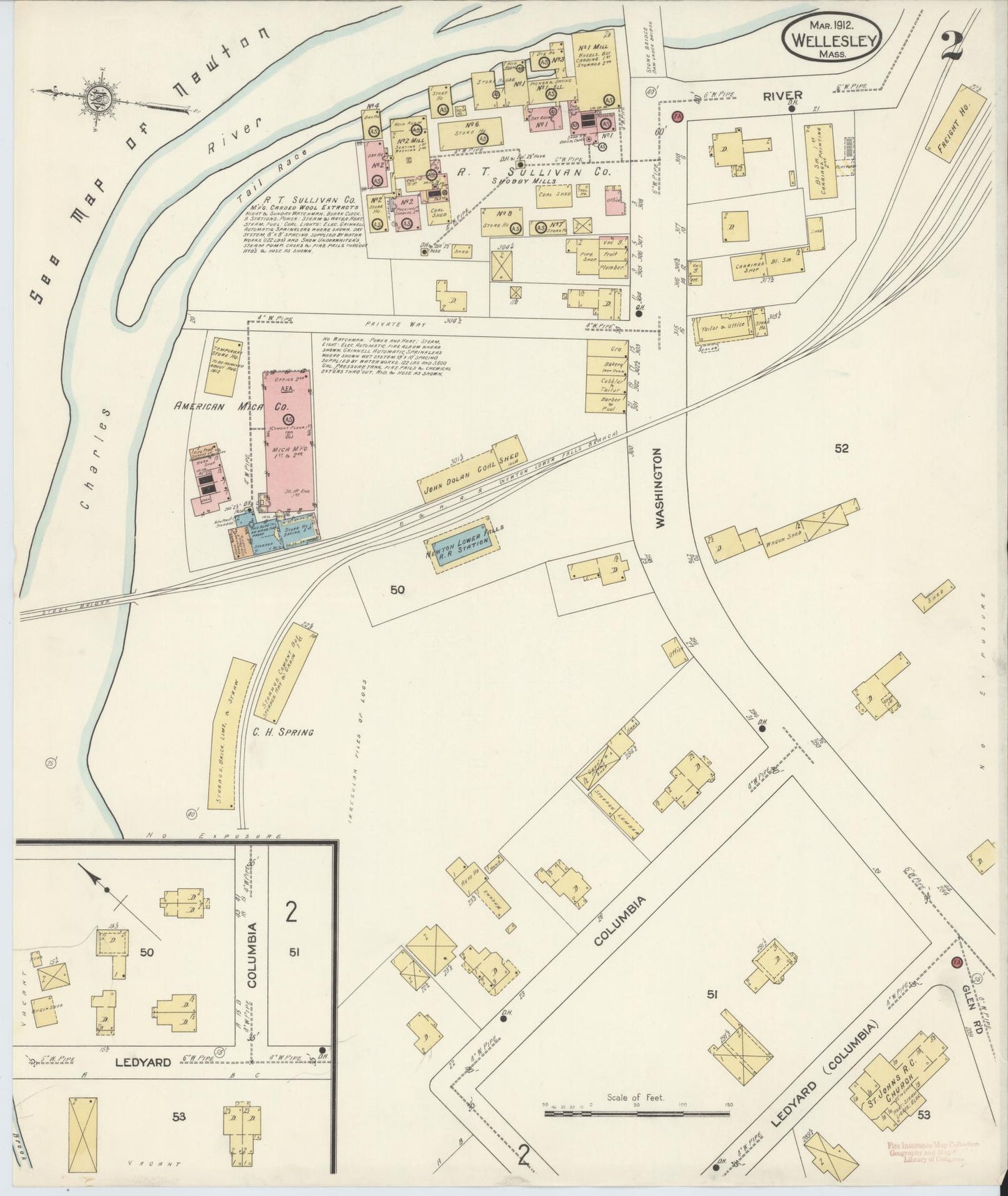 Sanborn Fire Insurance Map from Wellesley, Norfolk County, Massachusetts (1912), Sheet #0002 - Complete Map Set gallery image, historic Sanborn map, vintage wall art, Massachusetts Massachusetts
