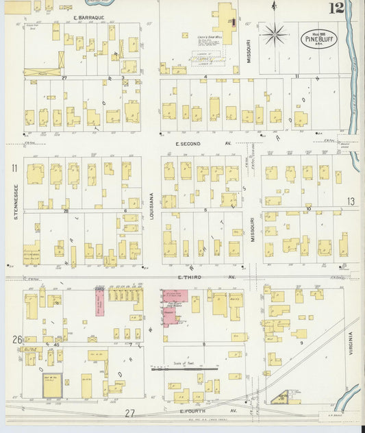 Sanborn Fire Insurance Map from Pine Bluff, Jefferson County, Arkansas (1908), Sheet #0012 - Historic Sanborn Fire Insurance Map Print, vintage old map wall art, antique decor, genealogy gift, Arkansas Arkansas map
