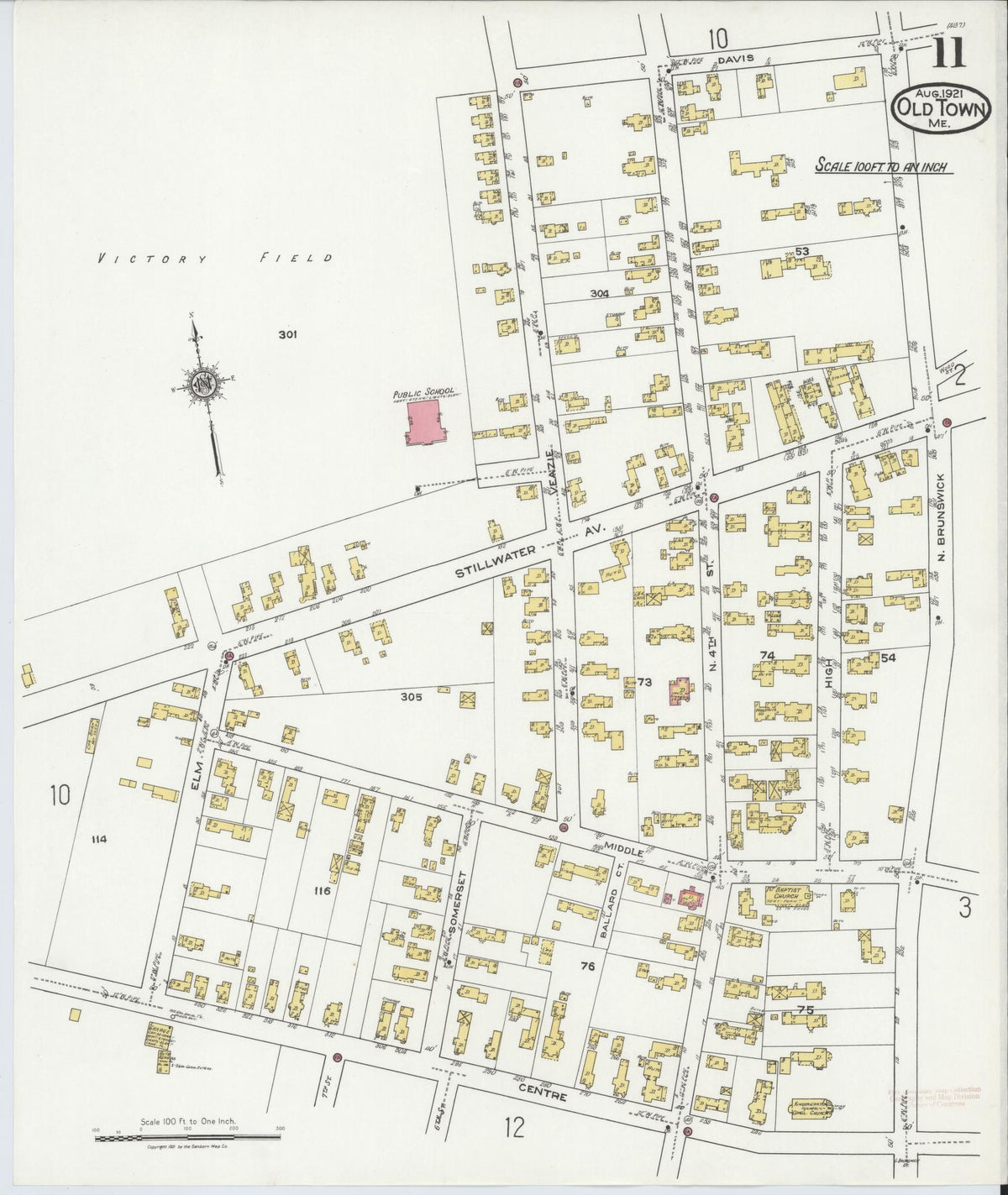Sanborn Fire Insurance Map from Old Town, Penobscot County, Maine (1921), Sheet #0011 - Complete Map Set gallery image, historic Sanborn map, vintage wall art, Maine Maine