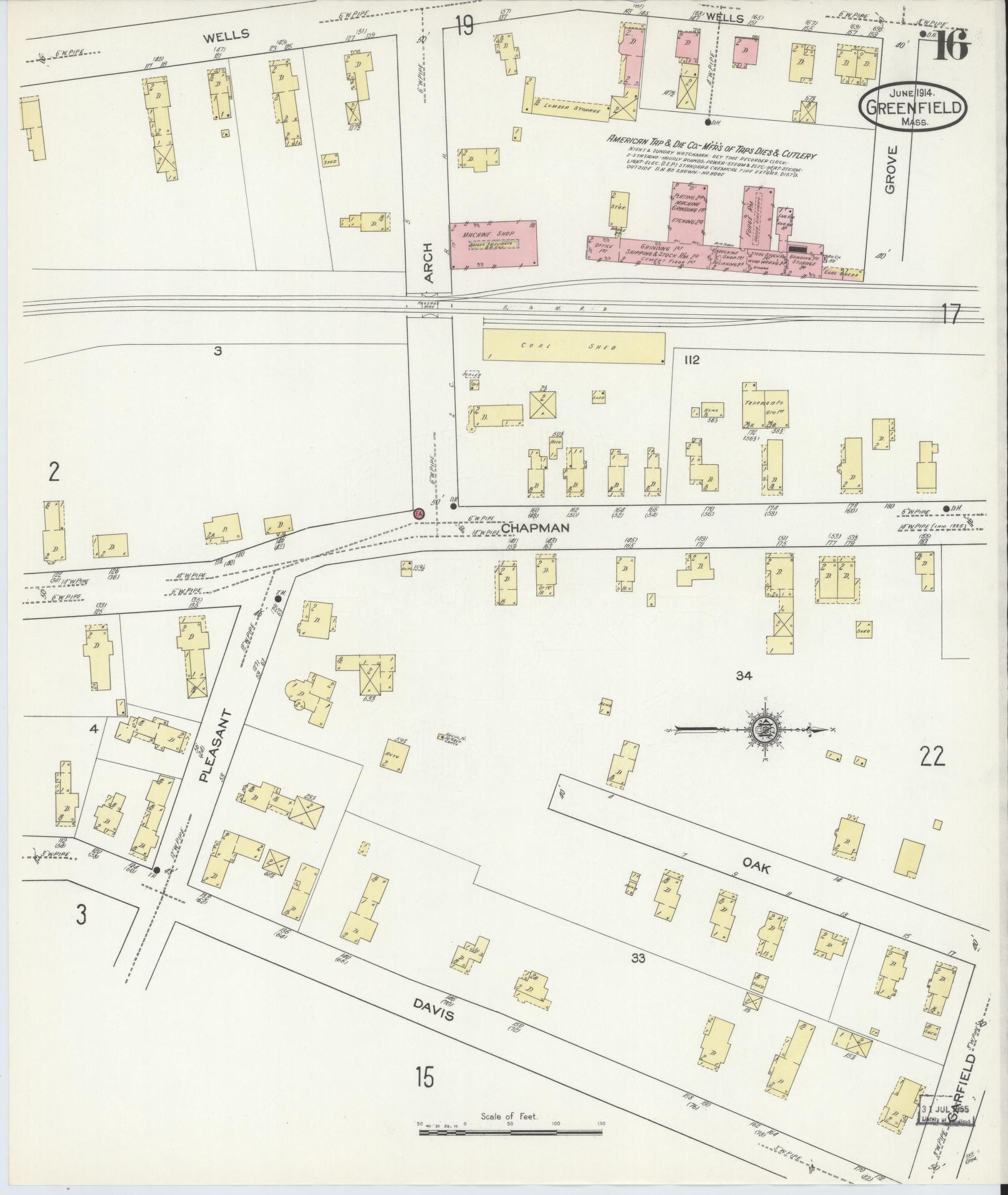 Sanborn Fire Insurance Map from Greenfield, Franklin County, Massachusetts (1914), Sheet #0016 - Complete Map Set gallery image, historic Sanborn map, vintage wall art, Massachusetts Massachusetts