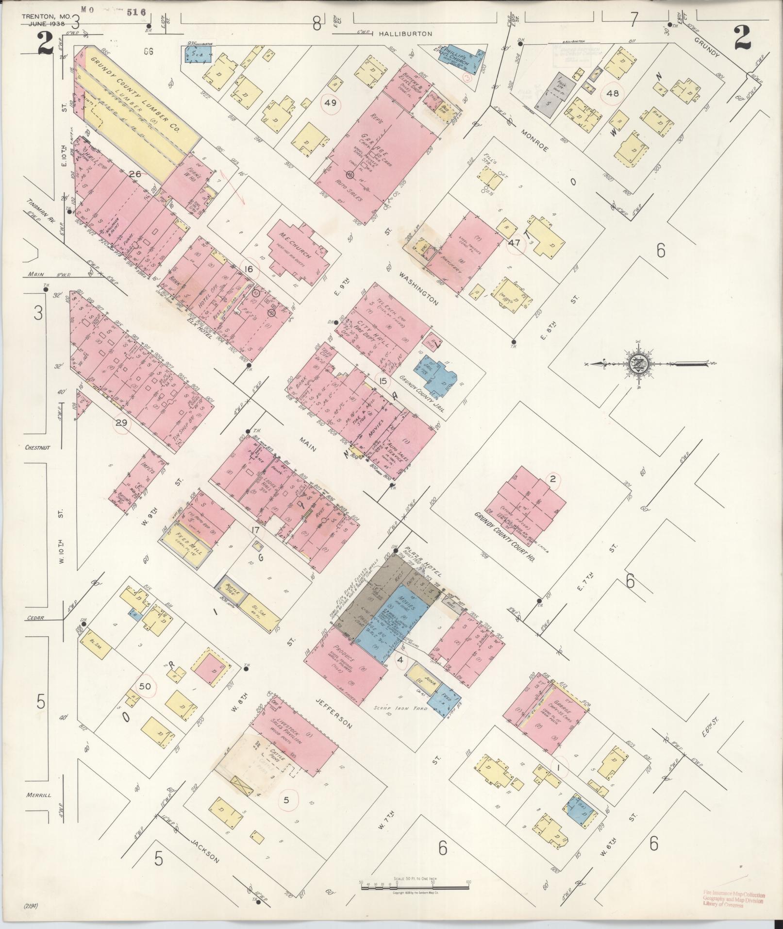 Sanborn Fire Insurance Map from Trenton, Grundy County, Missouri (1948), Sheet #0002 - Complete Map Set gallery image, historic Sanborn map, vintage wall art, Missouri Missouri