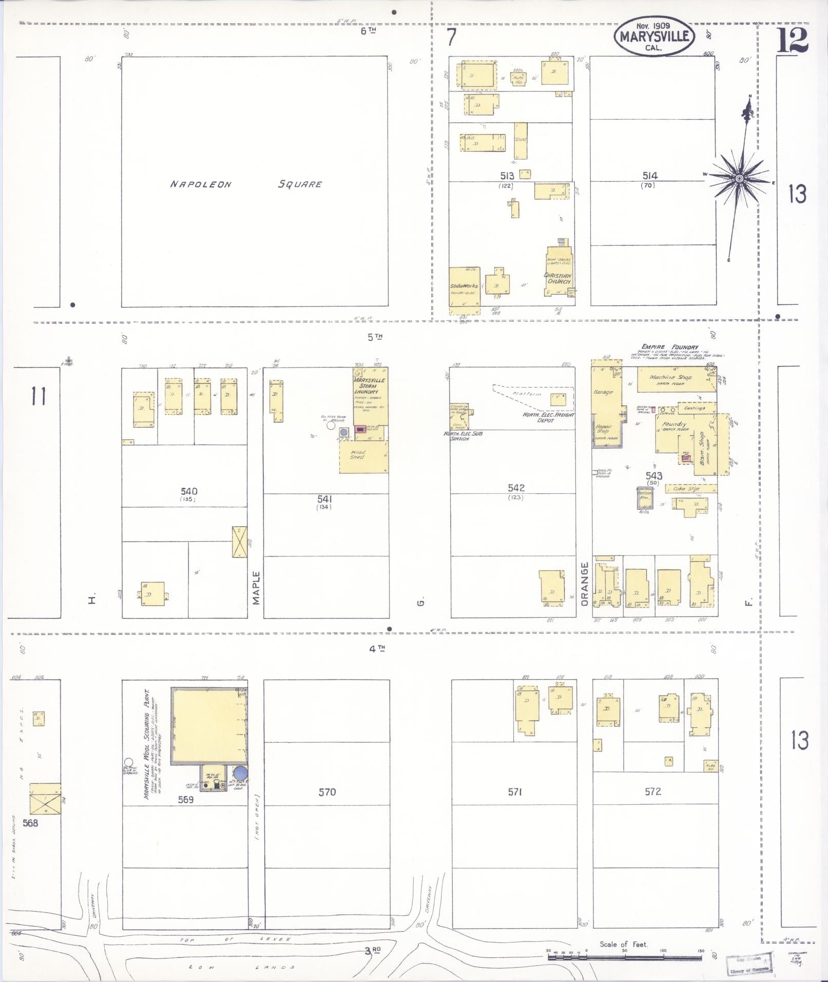 Sanborn Fire Insurance Map from Marysville, Yuba County, California (1909), Sheet #0012 - Historic Sanborn Fire Insurance Map Print, vintage old map wall art, antique decor, genealogy gift, California California map