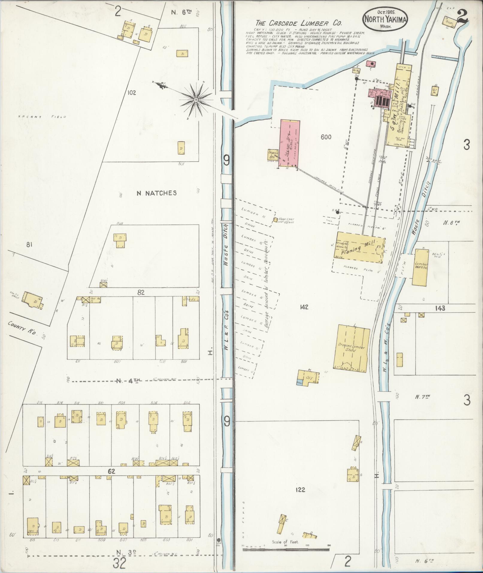 Sanborn Fire Insurance Map from North Yakima, Yakima County, Washington (1905), Sheet #0003 - Complete Map Set gallery image, historic Sanborn map, vintage wall art, Washington Washington