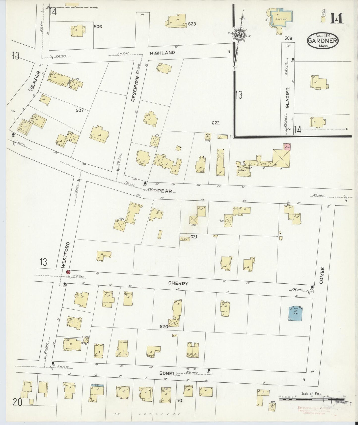 Sanborn Fire Insurance Map from Gardner, Worcester County, Massachusetts (1914), Sheet #0014 - Historic Sanborn Fire Insurance Map Print, vintage old map wall art, antique decor, genealogy gift, Massachusetts Massachusetts map