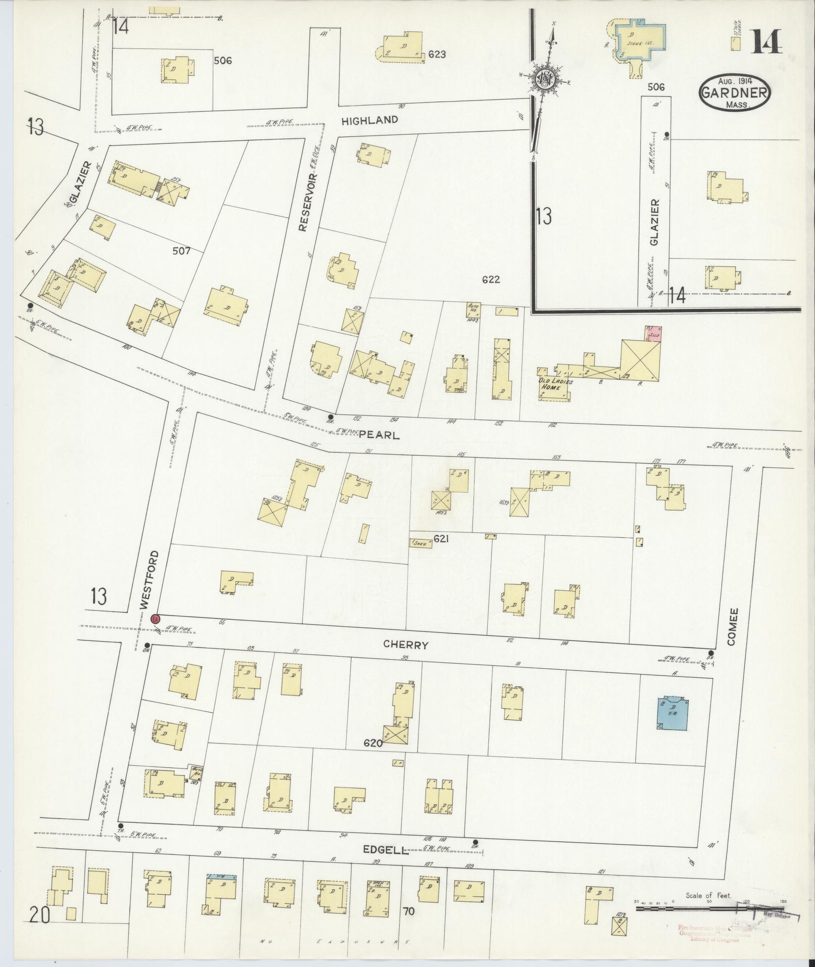 Sanborn Fire Insurance Map from Gardner, Worcester County, Massachusetts (1914), Sheet #0014 - Historic Sanborn Fire Insurance Map Print, vintage old map wall art, antique decor, genealogy gift, Massachusetts Massachusetts map