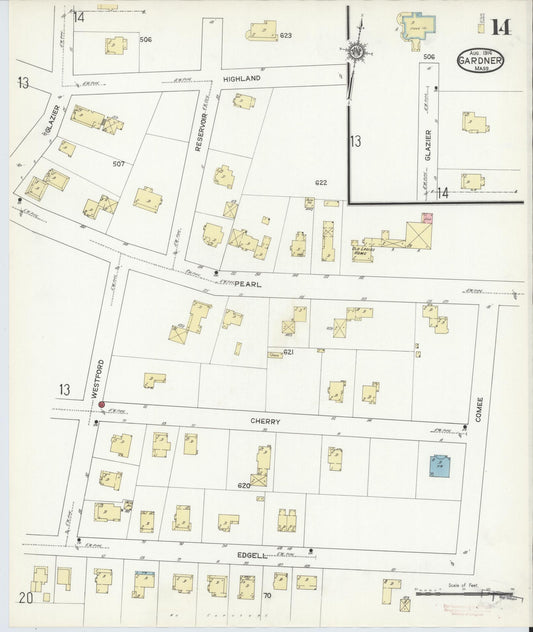 Sanborn Fire Insurance Map from Gardner, Worcester County, Massachusetts (1914), Sheet #0014 - Historic Sanborn Fire Insurance Map Print, vintage old map wall art, antique decor, genealogy gift, Massachusetts Massachusetts map