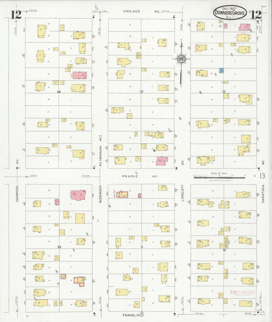 Sanborn Fire Insurance Map from Downers Grove, Dupage County, Illinois (1927), Sheet #0012 - Historic Sanborn Fire Insurance Map Print, vintage old map wall art, antique decor, genealogy gift, Illinois Illinois map