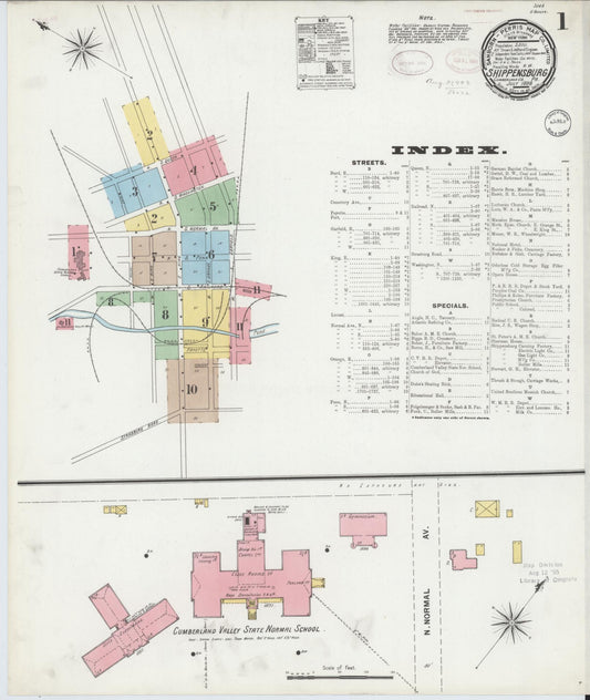 Sanborn Fire Insurance Map from Shippensburg, Cumberland And Franklin Counties, Pennsylvania (1899), Sheet #0001 - Historic Sanborn Fire Insurance Map Print, vintage old map wall art, antique decor, genealogy gift, Counties Pennsylvania map