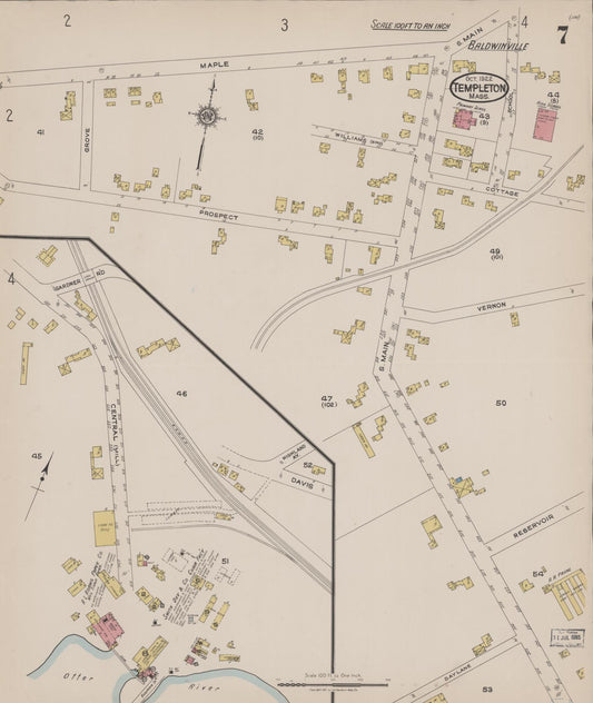 Sanborn Fire Insurance Map from Templeton, Worcester County, Massachusetts (1922), Sheet #0007 - Historic Sanborn Fire Insurance Map Print, vintage old map wall art, antique decor, genealogy gift, Massachusetts Massachusetts map