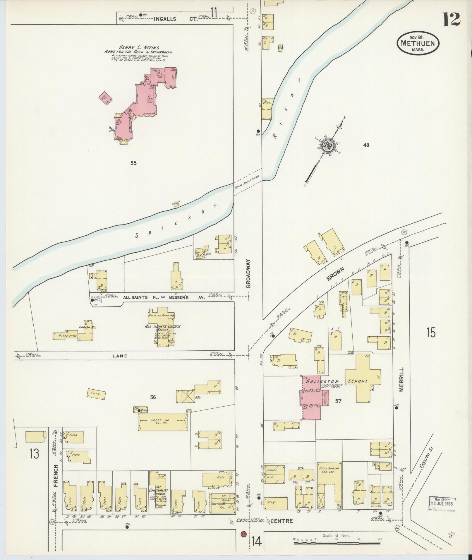 Sanborn Fire Insurance Map from Methuen, Essex County, Massachusetts (1911), Sheet #0012 - Complete Map Set gallery image, historic Sanborn map, vintage wall art, Massachusetts Massachusetts