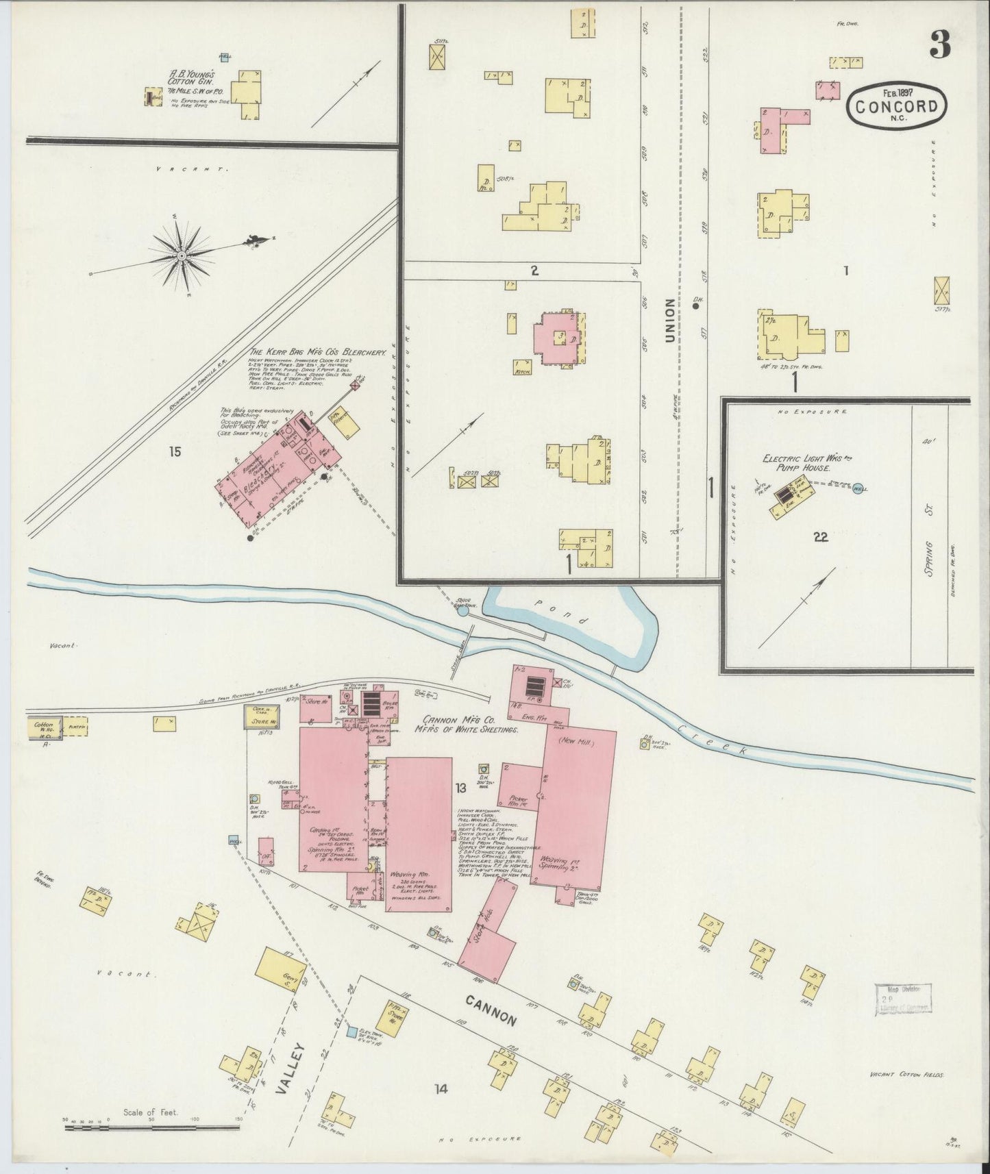 Sanborn Fire Insurance Map from Concord, Cabarrus County, North Carolina (1897), Sheet #0003 - Historic Sanborn Fire Insurance Map Print, vintage old map wall art, antique decor, genealogy gift, North Carolina North Carolina map