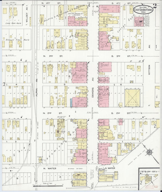 Sanborn Fire Insurance Map from East Grand Forks, Polk County, Minnesota (1914), Sheet #0002 - Historic Sanborn Fire Insurance Map Print, vintage old map wall art, antique decor, genealogy gift, Minnesota Minnesota map