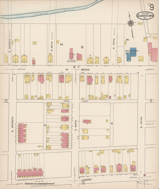 Sanborn Fire Insurance Map from Quakertown, Bucks County, Pennsylvania (1922), Sheet #0009 - Historic Sanborn Fire Insurance Map Print, vintage old map wall art, antique decor, genealogy gift, Pennsylvania Pennsylvania map