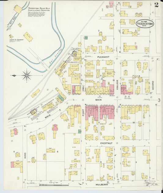 Sanborn Fire Insurance Map from Fredericktown, Knox County, Ohio (1908), Sheet #0002 - Historic Sanborn Fire Insurance Map Print, vintage old map wall art, antique decor, genealogy gift, Ohio Ohio map