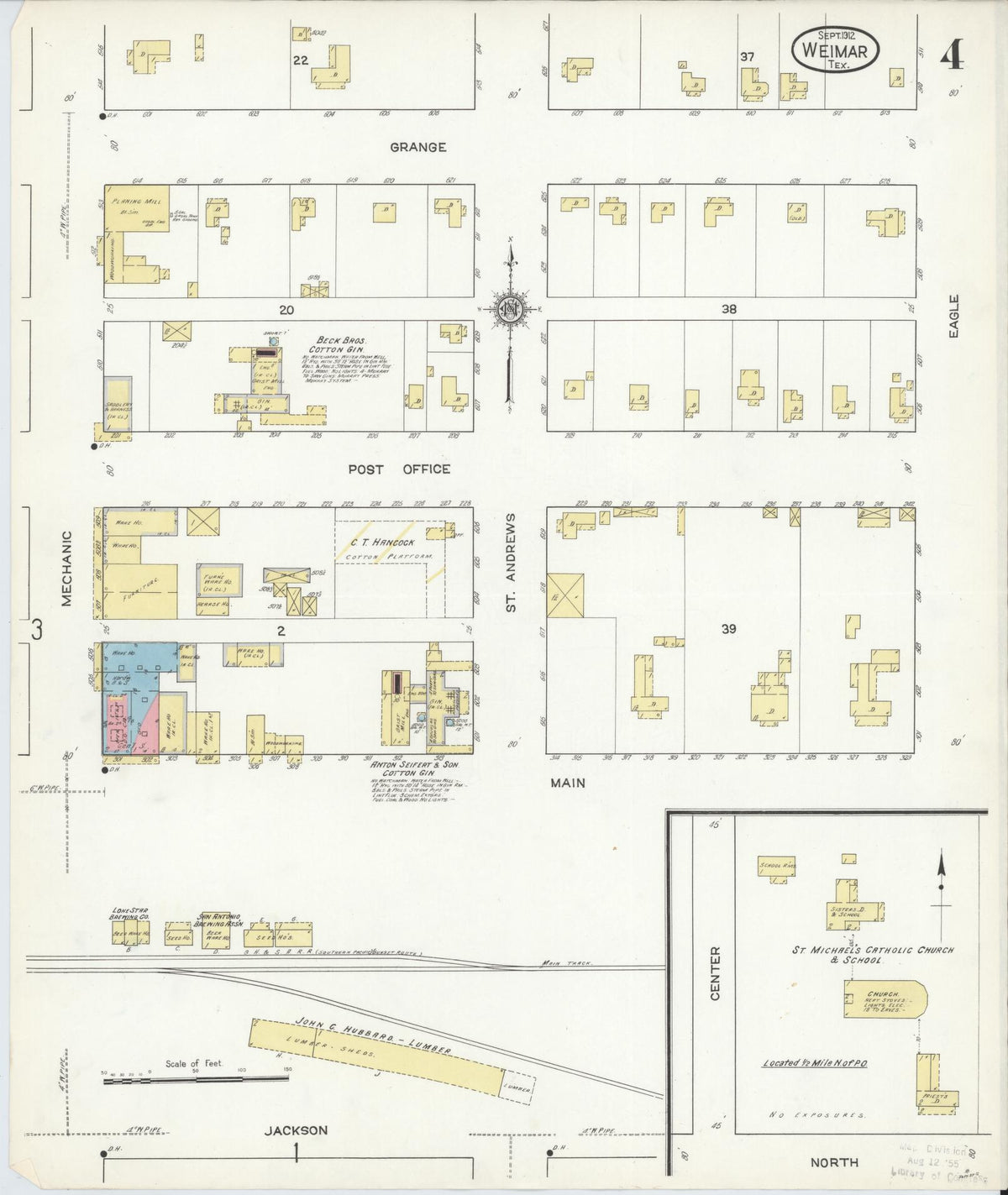 Sanborn Fire Insurance Map from Weimar, Colorado County, Texas (1912), Sheet #0004 - Complete Map Set gallery image, historic Sanborn map, vintage wall art, Texas Texas