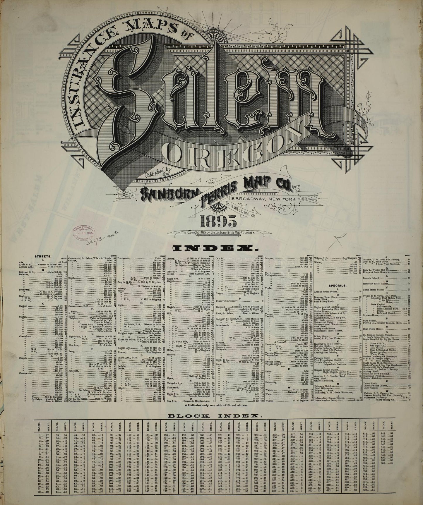 Sanborn Fire Insurance Map from Salem, Marion County, Oregon (1895), Sheet #0001 - Historic Sanborn Fire Insurance Map Print, vintage old map wall art, antique decor, genealogy gift, Oregon Oregon map