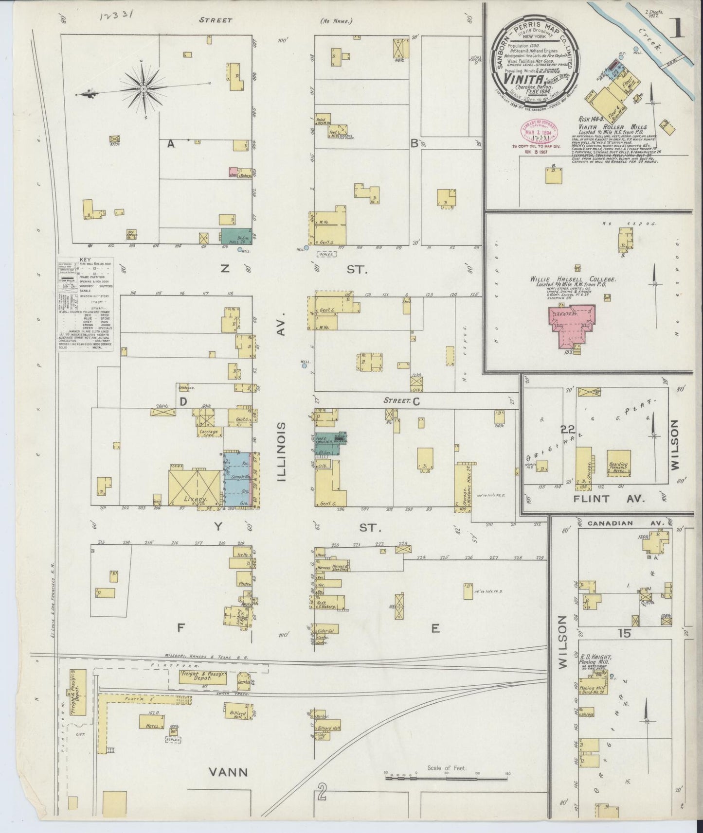 Sanborn Fire Insurance Map from Vinita, Craig County, Oklahoma (1894), Sheet #0001 - Complete Map Set gallery image, historic Sanborn map, vintage wall art, Oklahoma Oklahoma