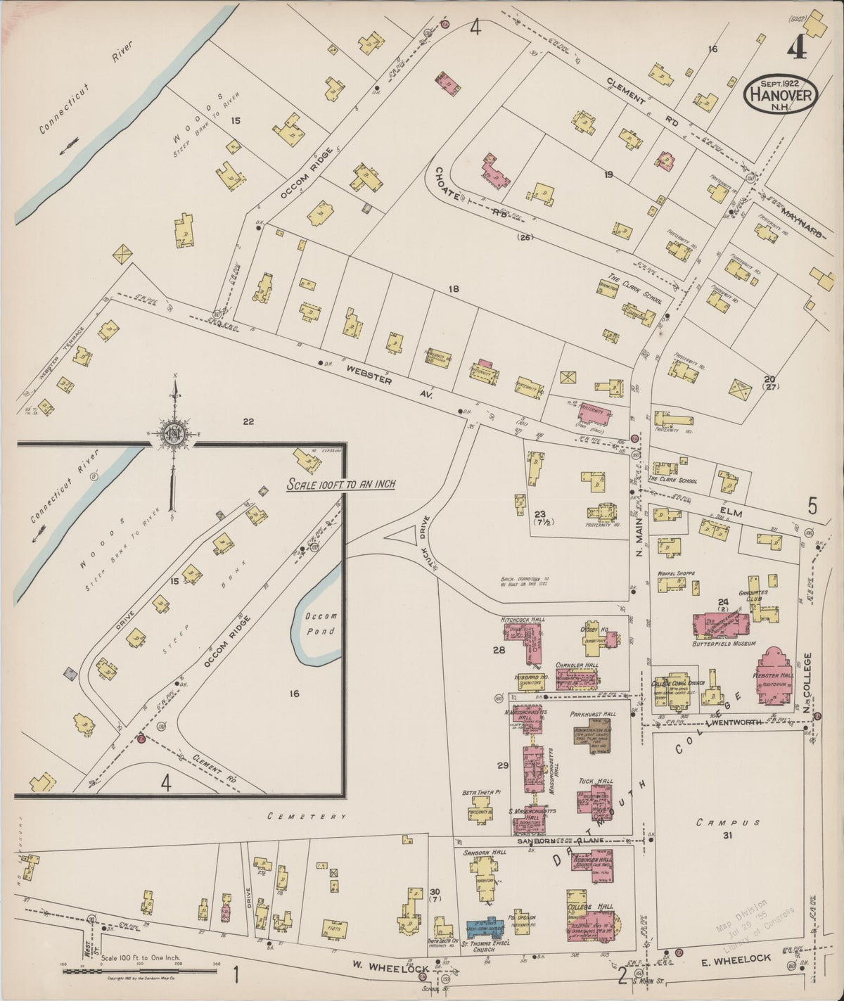 Sanborn Fire Insurance Map from Hanover, Grafton County, New Hampshire (1922), Sheet #0004 - Complete Map Set gallery image, historic Sanborn map, vintage wall art, New Hampshire New Hampshire