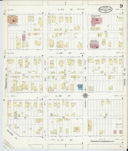 Sanborn Fire Insurance Map from Devils Lake, Ramsey County, North Dakota (1914), Sheet #0009 - Complete Map Set gallery image, historic Sanborn map, vintage wall art, North Dakota North Dakota