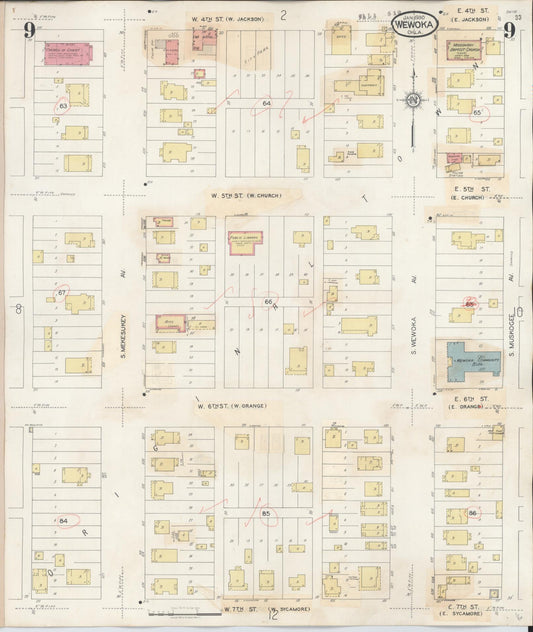Sanborn Fire Insurance Map from Wewoka, Seminole County, Oklahoma (1945), Sheet #0009 - Historic Sanborn Fire Insurance Map Print, vintage old map wall art, antique decor, genealogy gift, Oklahoma Oklahoma map