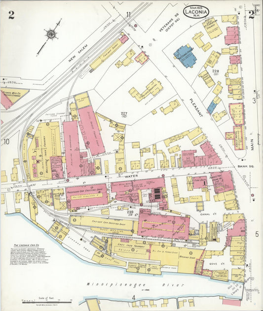 Sanborn Fire Insurance Map from Laconia, Belknap County, New Hampshire (1923), Sheet #0002 - Historic Sanborn Fire Insurance Map Print, vintage old map wall art, antique decor, genealogy gift, New Hampshire New Hampshire map