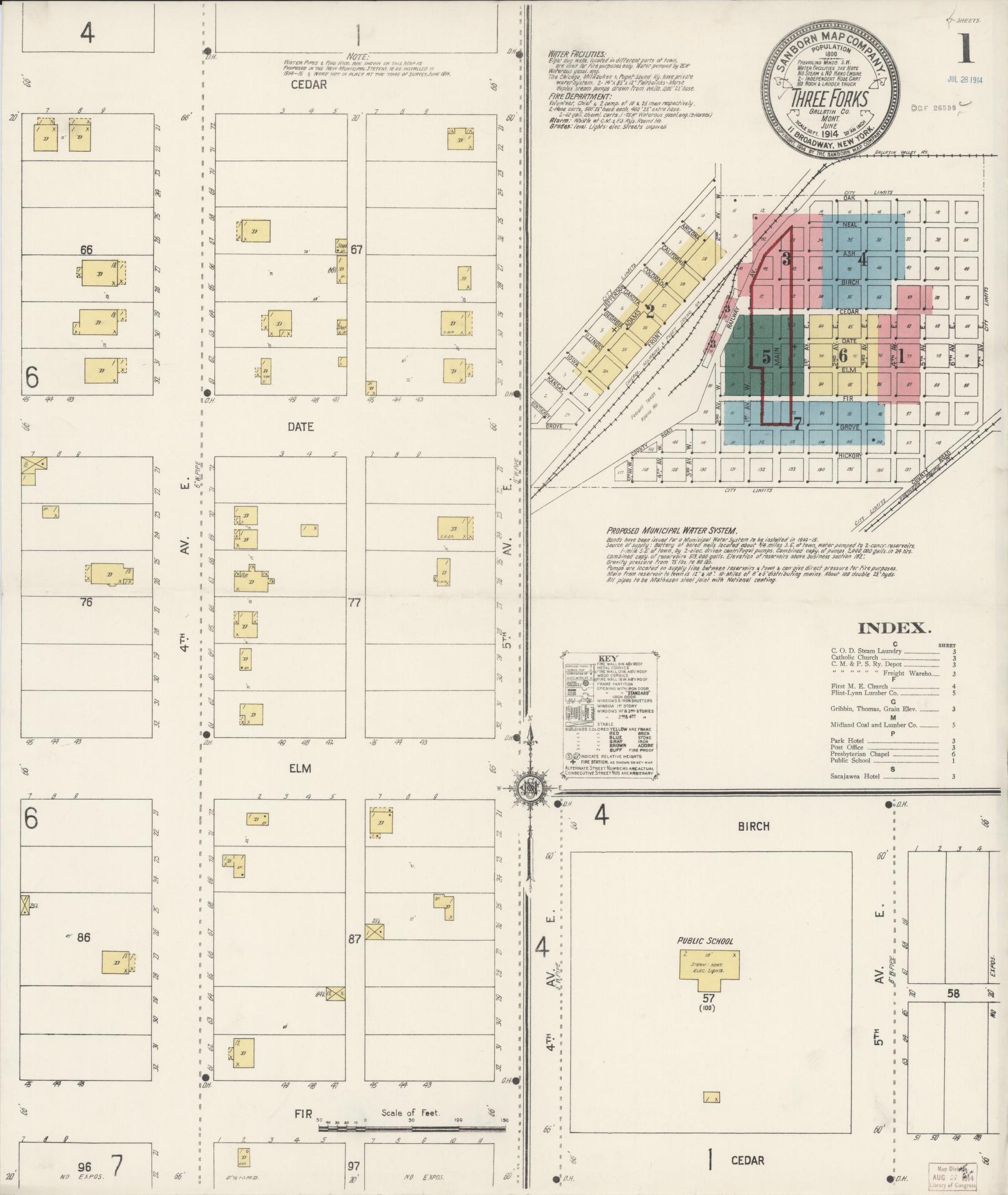 Sanborn Fire Insurance Map from Three Forks, Gallatin County, Montana (1914), Sheet #0001 - Complete Map Set gallery image, historic Sanborn map, vintage wall art, Montana Montana
