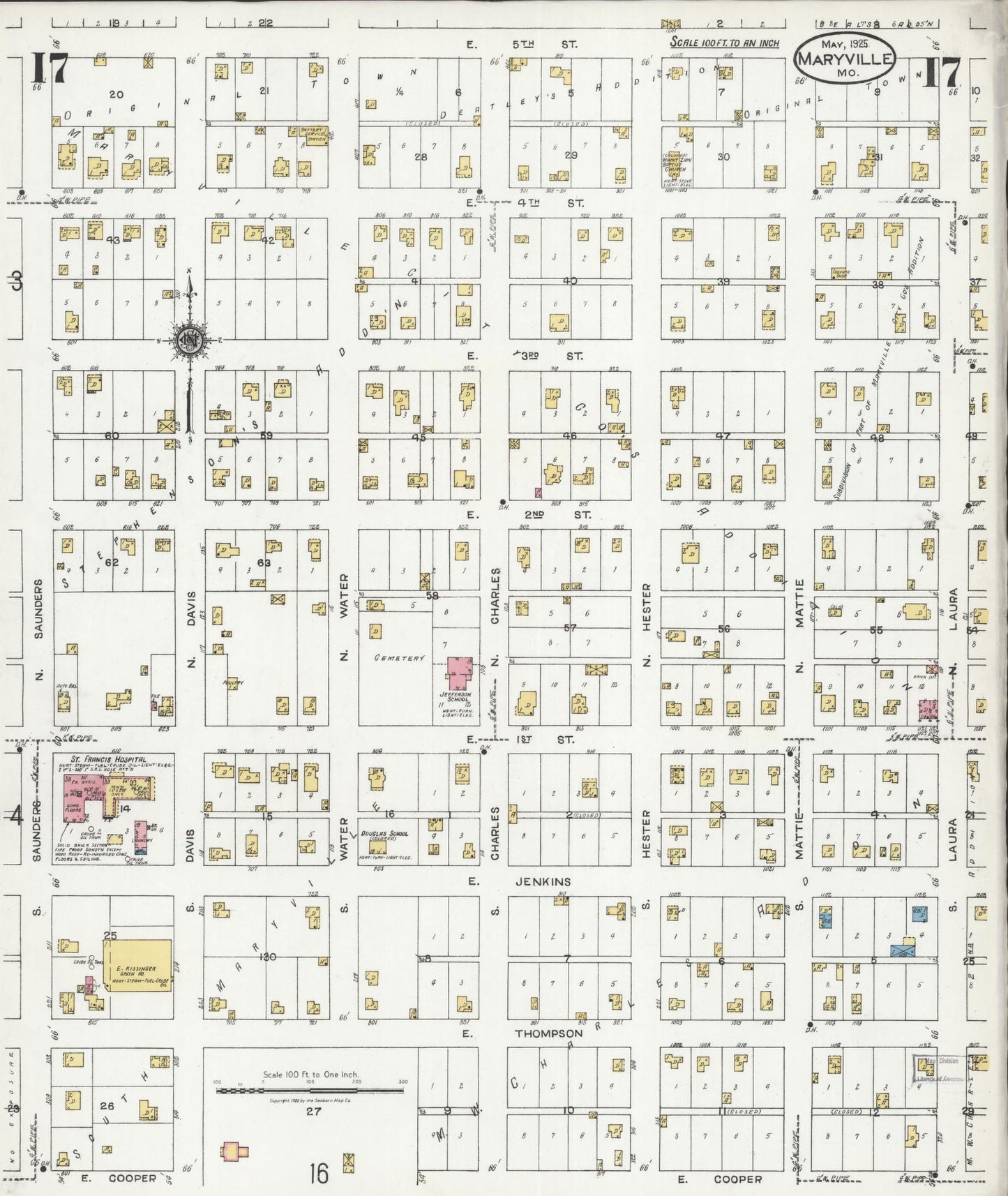 Sanborn Fire Insurance Map from Maryville, Nodaway County, Missouri (1925), Sheet #0017 - Complete Map Set gallery image, historic Sanborn map, vintage wall art, Missouri Missouri