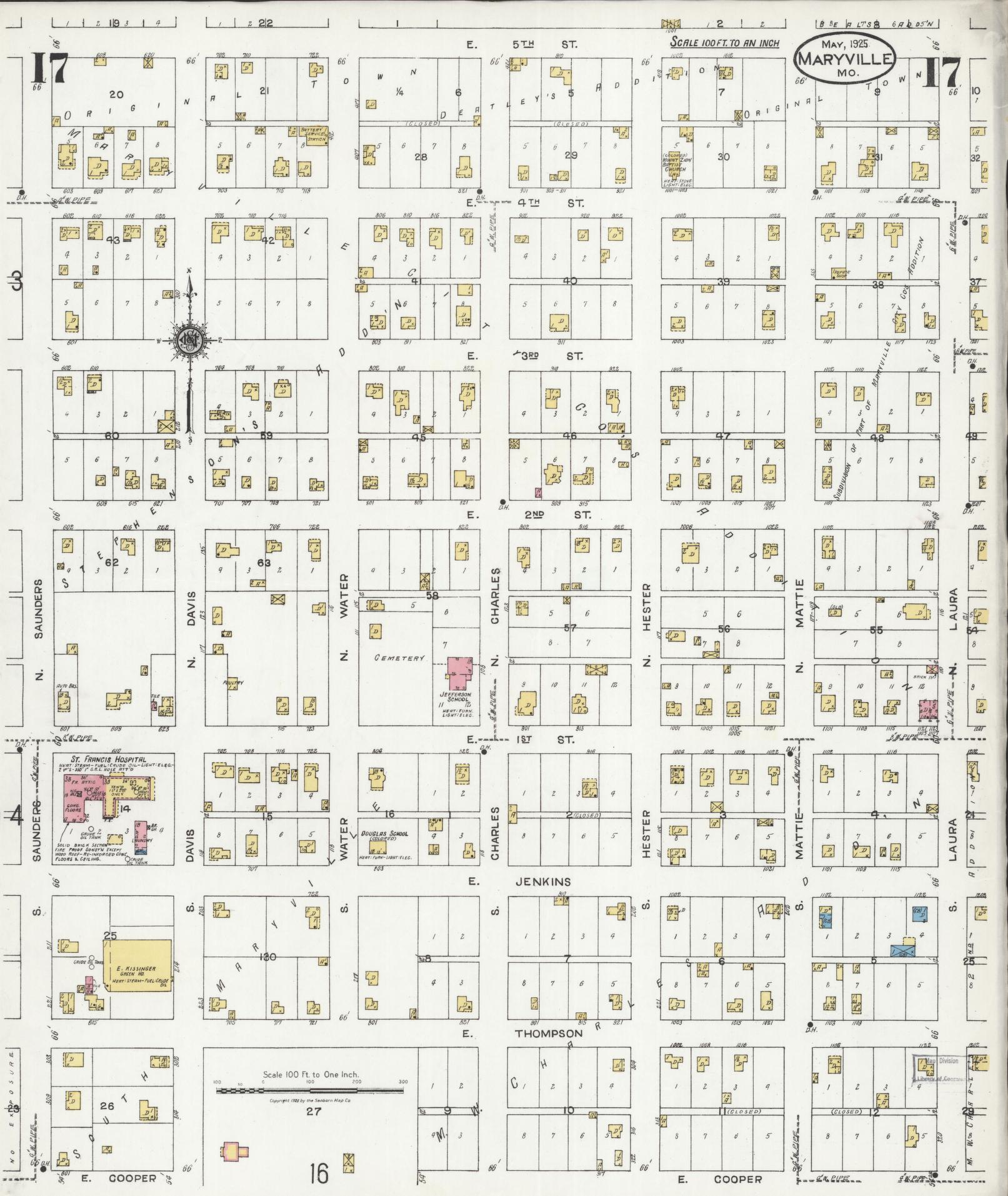 Sanborn Fire Insurance Map from Maryville, Nodaway County, Missouri (1925), Sheet #0017 - Complete Map Set gallery image, historic Sanborn map, vintage wall art, Missouri Missouri