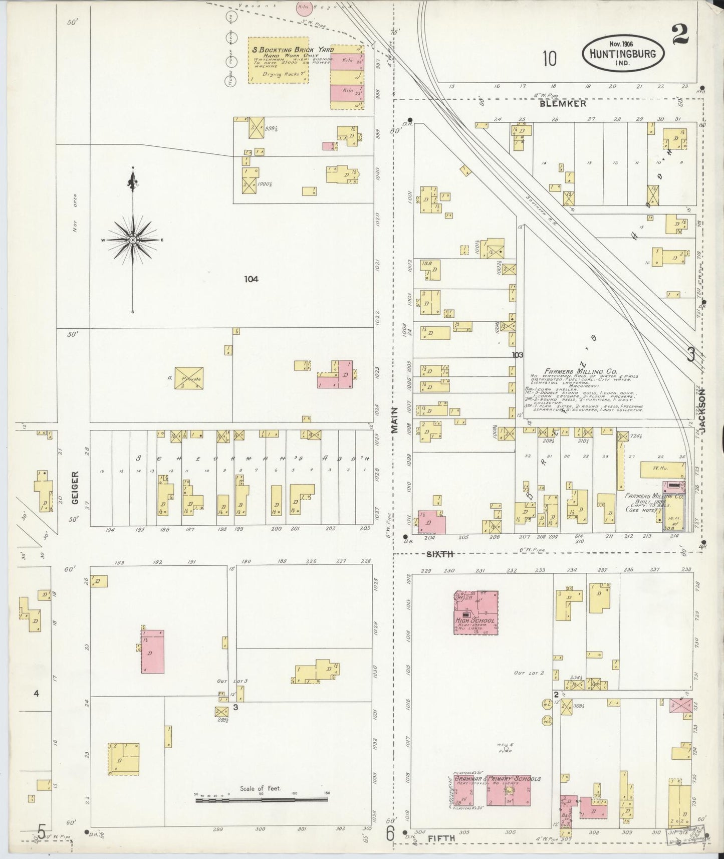 Sanborn Fire Insurance Map from Huntingburg, Dubois County, Indiana (1906), Sheet #0002 - Complete Map Set gallery image, historic Sanborn map, vintage wall art, Indiana Indiana