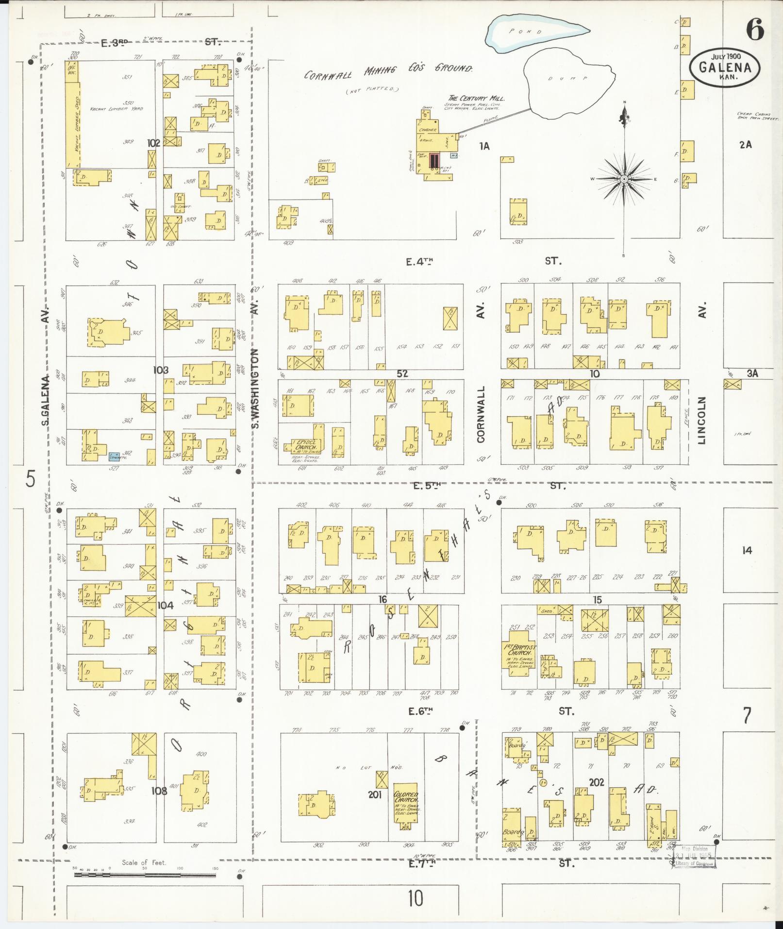 Sanborn Fire Insurance Map from Galena, Cherokee County, Kansas (1900), Sheet #0006 - Complete Map Set gallery image, historic Sanborn map, vintage wall art, Kansas Kansas