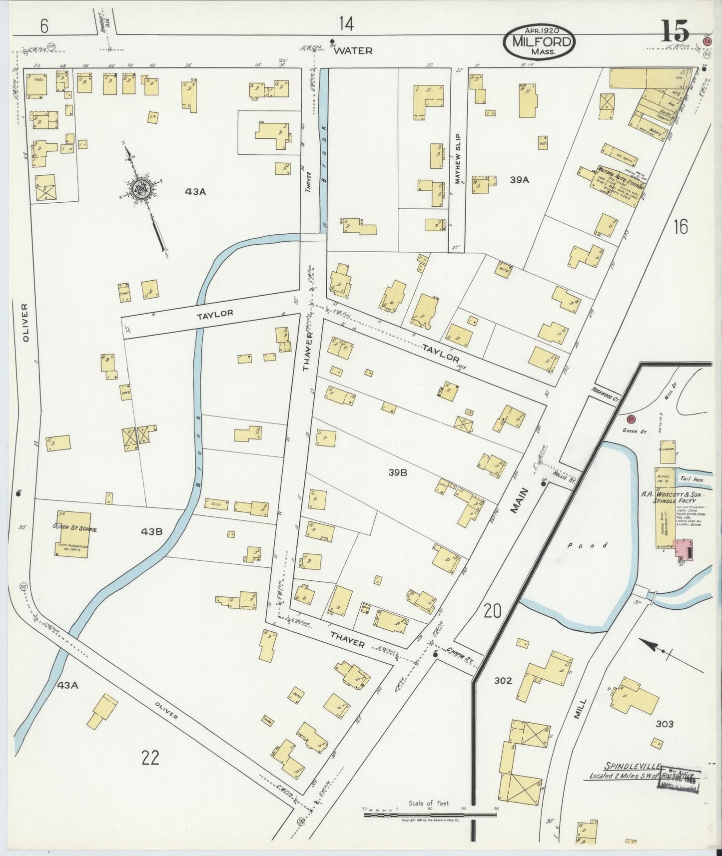 Sanborn Fire Insurance Map from Milford, Worcester County, Massachusetts (1920), Sheet #0015 - Complete Map Set gallery image, historic Sanborn map, vintage wall art, Massachusetts Massachusetts