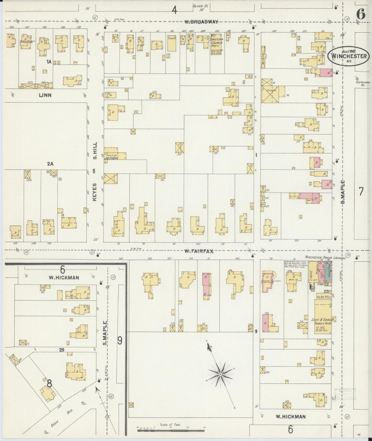 Sanborn Fire Insurance Map from Winchester, Clark County, Kentucky (1901), Sheet #0006 - Complete Map Set gallery image, historic Sanborn map, vintage wall art, Kentucky Kentucky