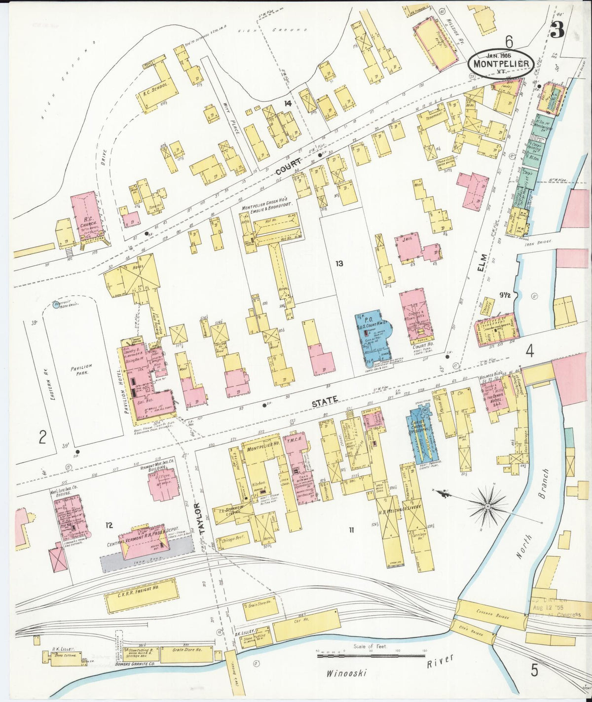Sanborn Fire Insurance Map from Montpelier, Washington County, Vermont (1905), Sheet #0003 - Complete Map Set gallery image, historic Sanborn map, vintage wall art, Vermont Vermont