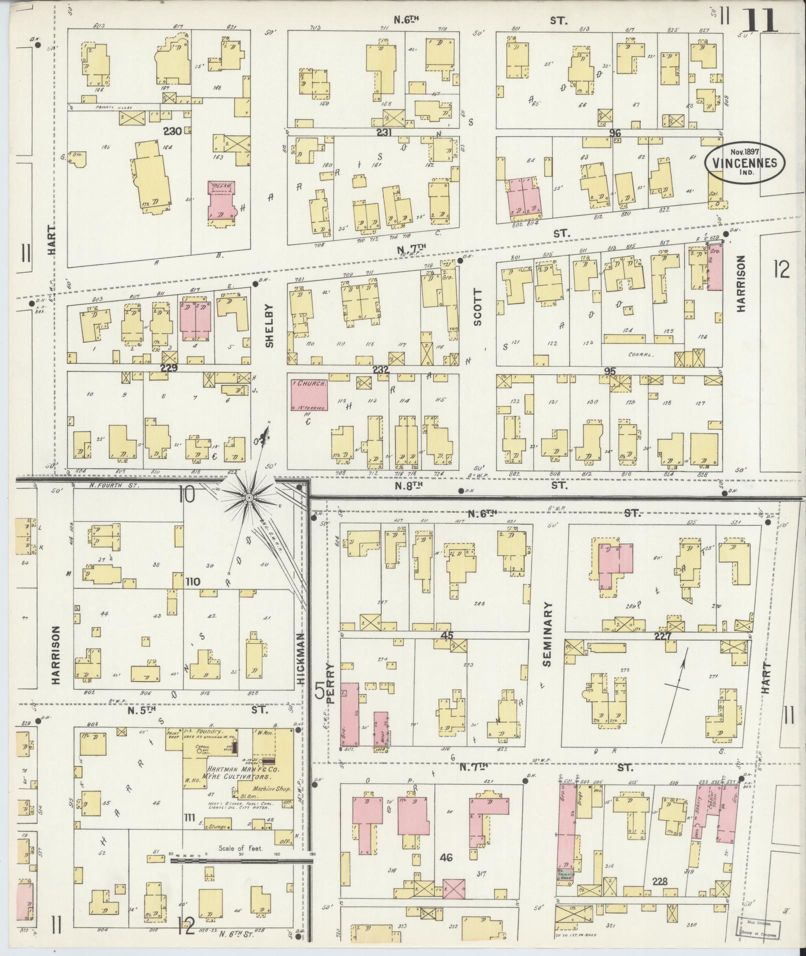 Sanborn Fire Insurance Map from Vincennes, Knox County, Indiana (1897), Sheet #0011 - Historic Sanborn Fire Insurance Map Print, vintage old map wall art, antique decor, genealogy gift, Indiana Indiana map