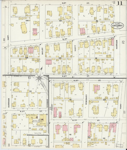 Sanborn Fire Insurance Map from Vincennes, Knox County, Indiana (1897), Sheet #0011 - Historic Sanborn Fire Insurance Map Print, vintage old map wall art, antique decor, genealogy gift, Indiana Indiana map